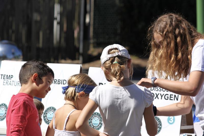 Teaching a group of kids how to test water quality at a World Water Monitoring Day event at the San Francisco Zoo in 2019.