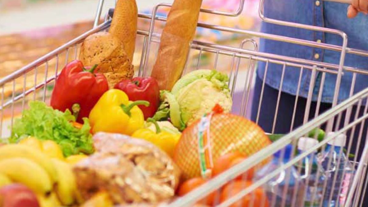 Grocery cart full of fresh produce