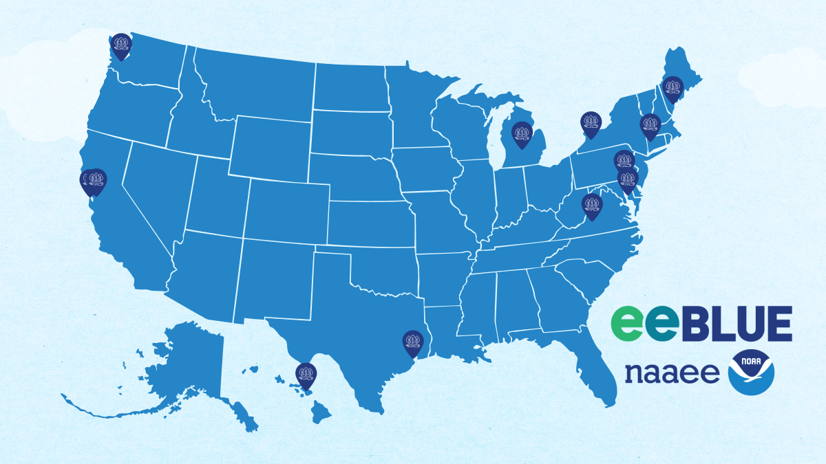 Blue map of the United States with location markers in California, Washington, Hawaii, Texas, Michigan, New York, Virginia, Maryland, Pennsylvania, Connecticut, and Maine