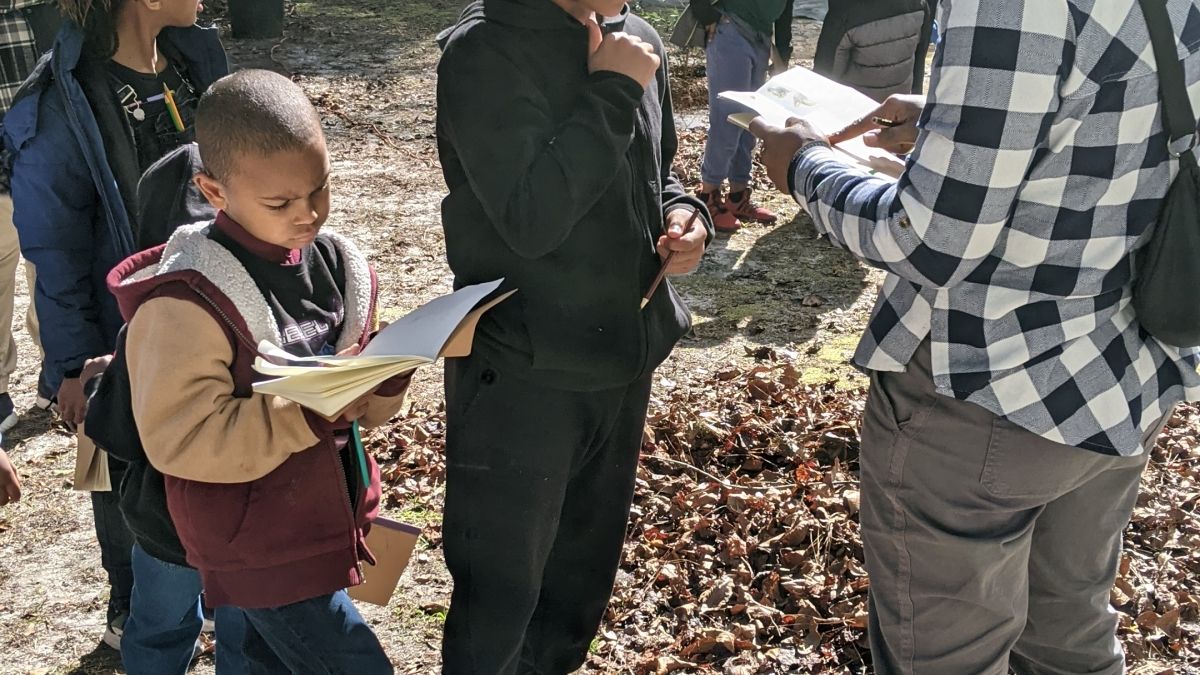 Group of children in a forest