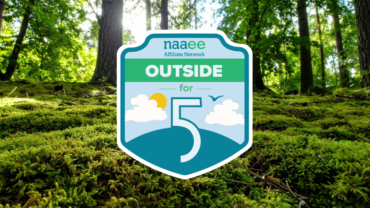 Outside for Five emblem over photo of a forest