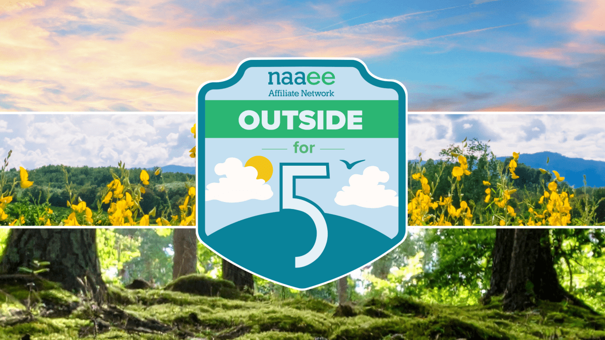 Collage of three landscape photos with the Outside for 5 badge in the middle