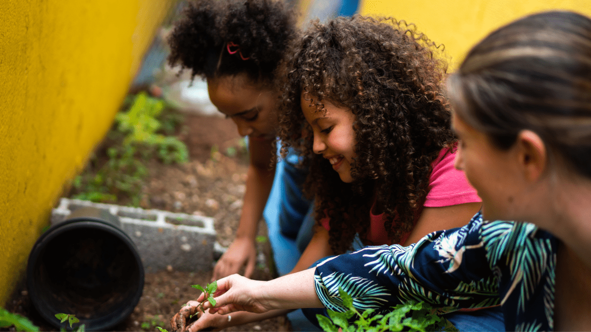 Group of students gardening
