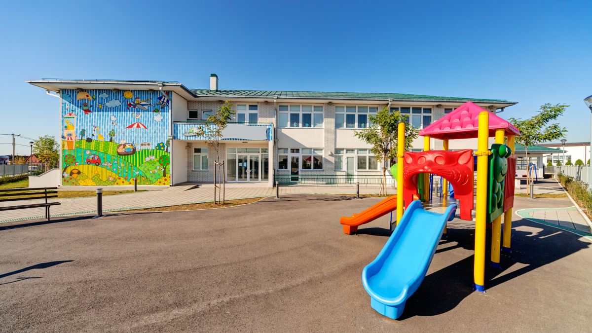 playground in front of school building