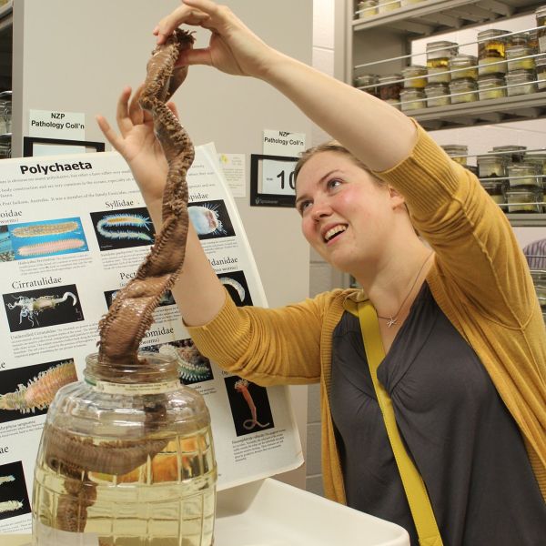 Bethany Ricks with worm