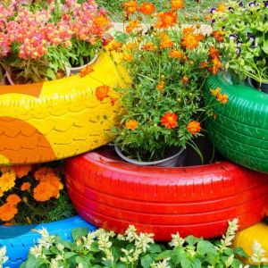 Community GL cover image bright color painted tires with plants