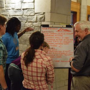 People collaborating during poster session
