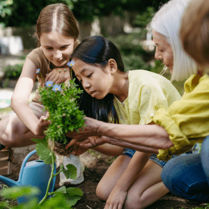 students gardening
