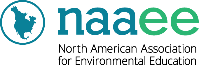 teal figure of North America in teal circle, naaee, North American Association for Environmental Education