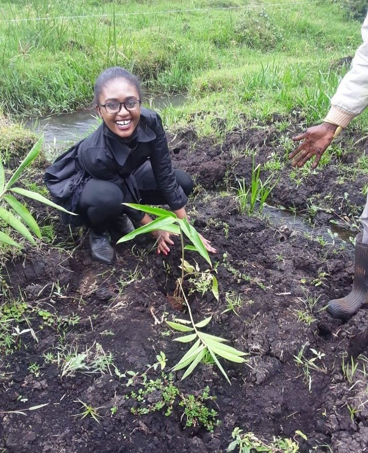 Wendy Omanga planting bamboo at Kibirong Wetlands in Nandi County, Kenya. Credit: Moonlight Initiative ltd.