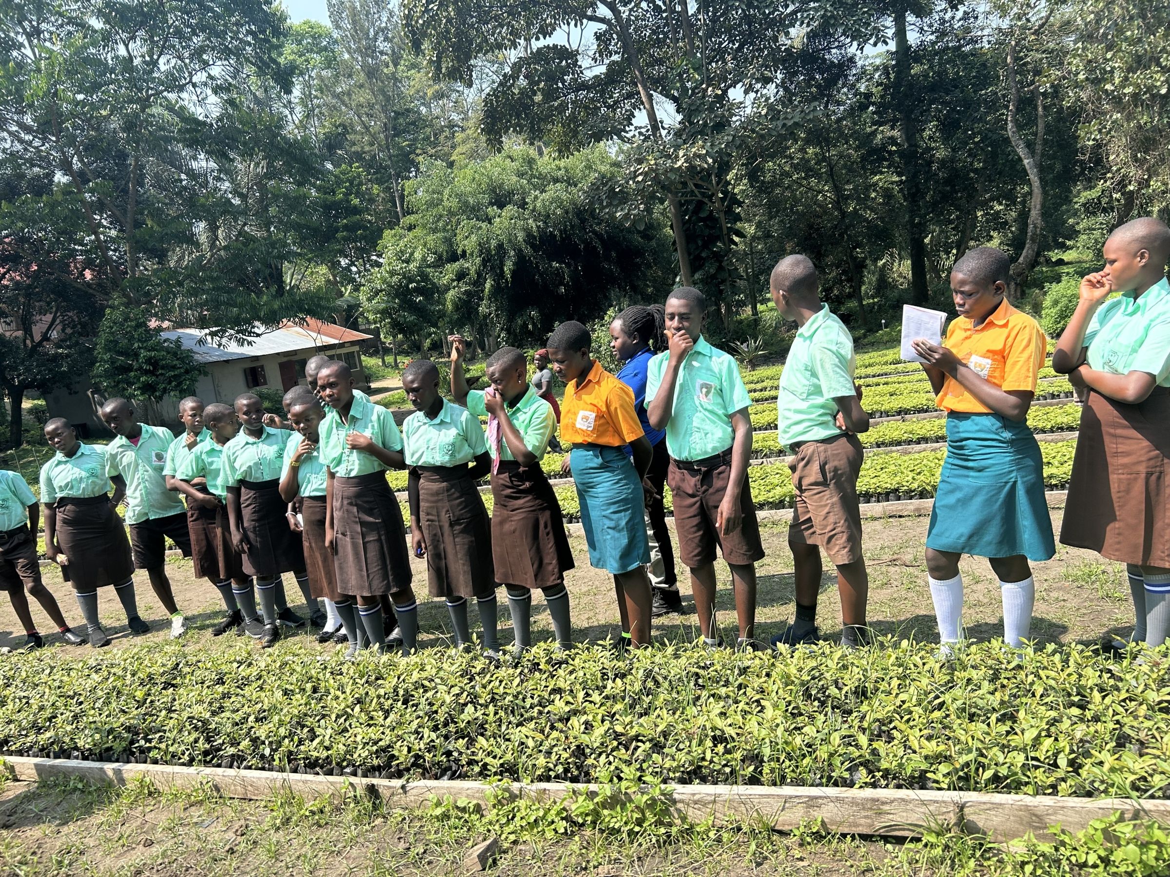 Students in school uniform gathered outside