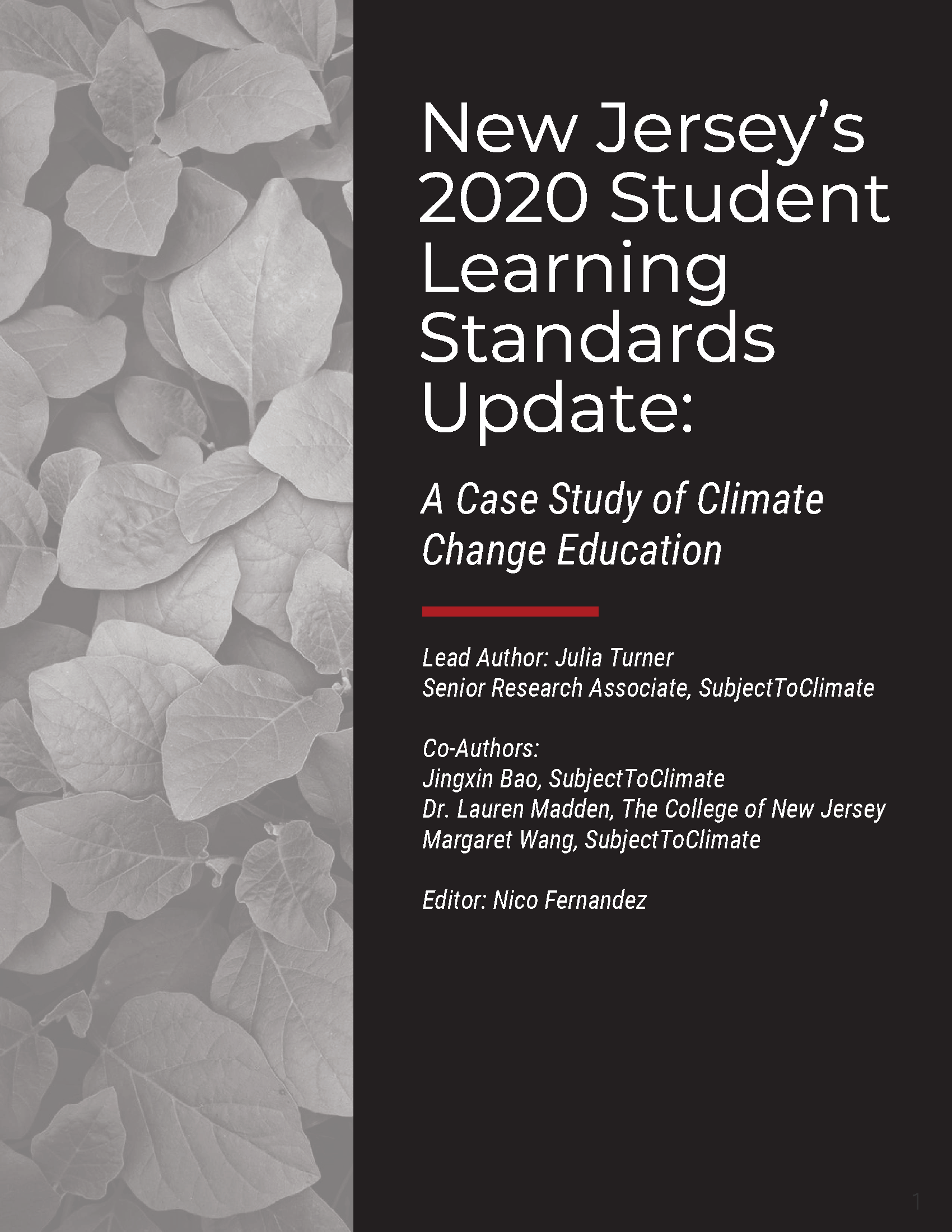 Report cover for "A Case Study of Climate Change Education - New Jersey"