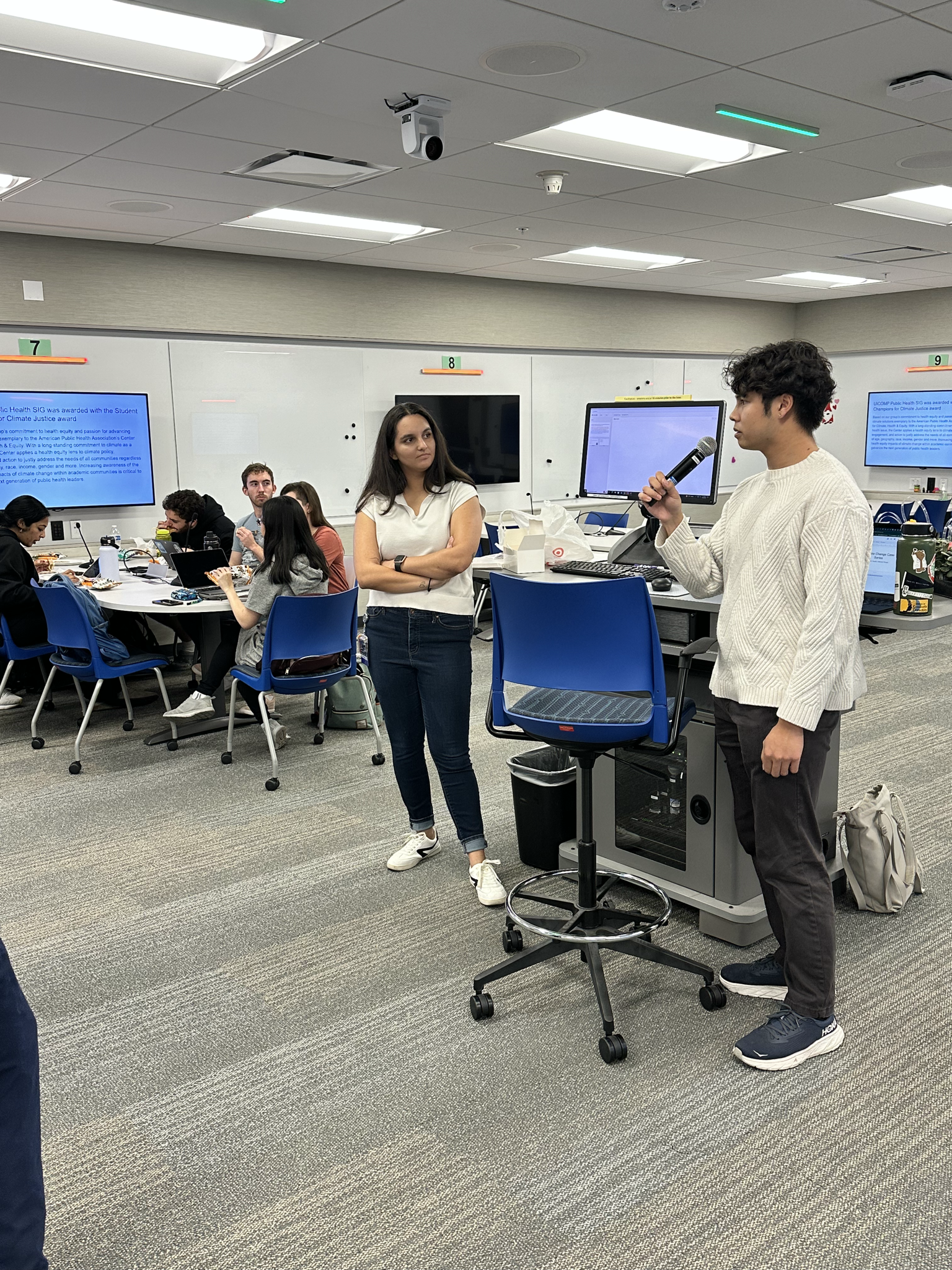 Austin speaking to a classroom