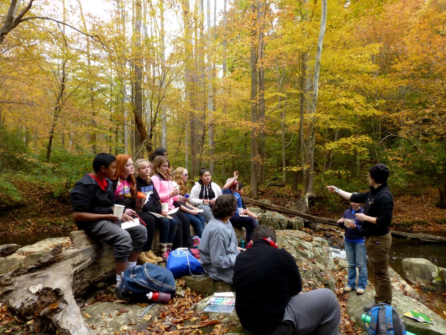 Students in a workshop outdoors